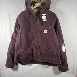 NWT Women's Carhartt Sherpa Lined Jacket Canvas Plum Purple Hooded WJ141 DWN XL